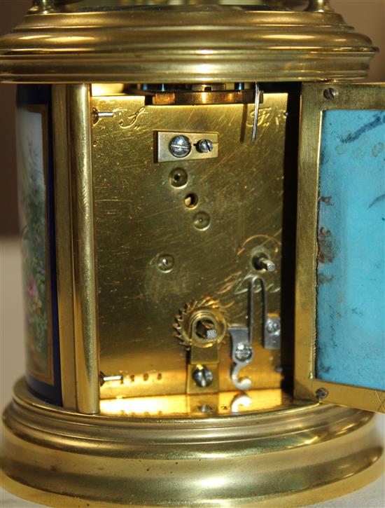 An early 20th century French gilt brass carriage timepiece, 3.75in.